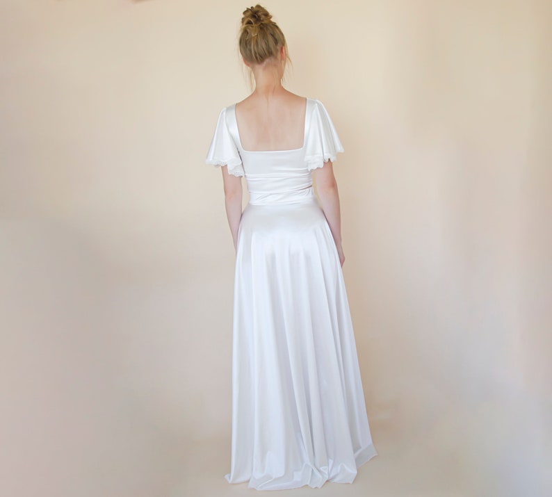 Two Piece wedding outfit, Silky Wedding Maxi Skirt and Silky Top with squire neckline 1354 image 6