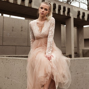 Blush Tulle and Lace dress ,Pastel wedding dress 1125 image 7