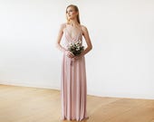 Blush pink maxi wrap dress with slit #1060