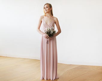 SALE PRICE  Last in stock : Blush pink maxi wrap dress with slit #1060