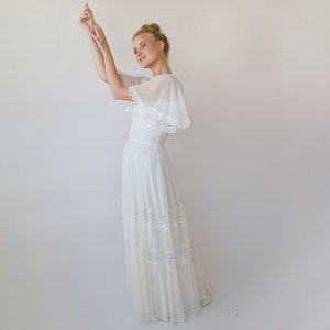 Romantic Chiffon Wedding dress, Vintage Butterfly Sleeves Ivory Wedding Dress #1348