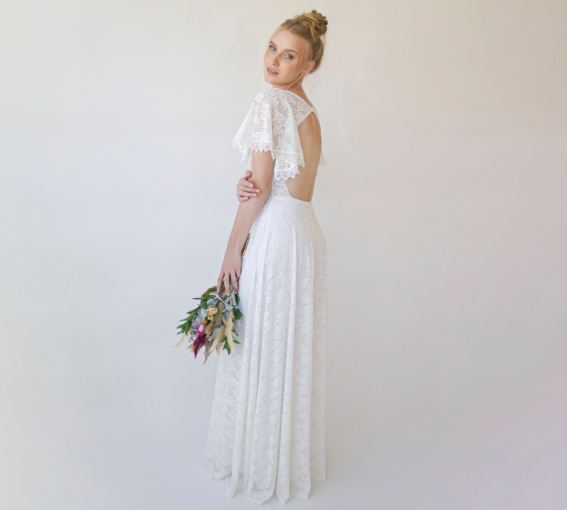 New Collection Open Back Wedding Dress Lace Short Sleeves image 1