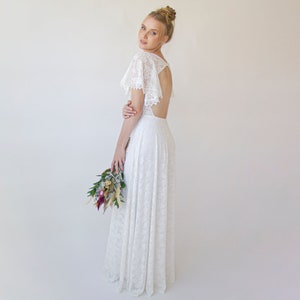 Open Back Wedding Dress ,Lace Short Sleeves Bridal Dress #1360