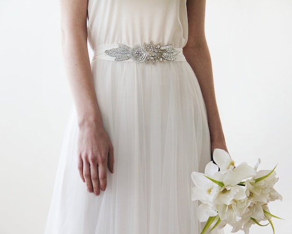 Vintage Bridal Sash: Ivory Rhinestone Wedding Dress Belt - Etsy display picture 2