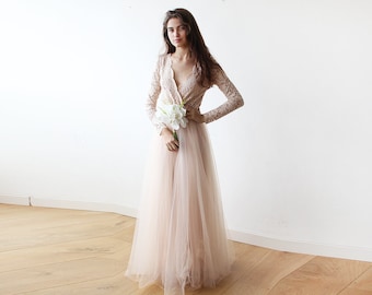 Blush Tulle and Lace dress ,Pastel wedding dress #1125