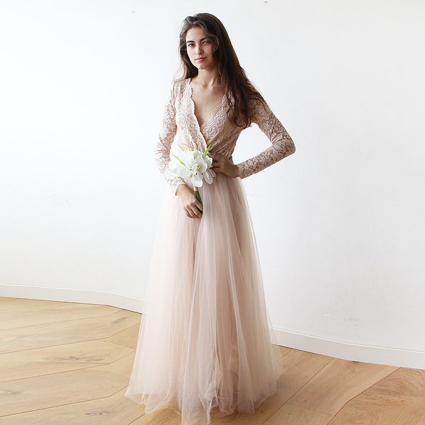 Blush Tulle and Lace dress ,Pastel wedding dress #1125