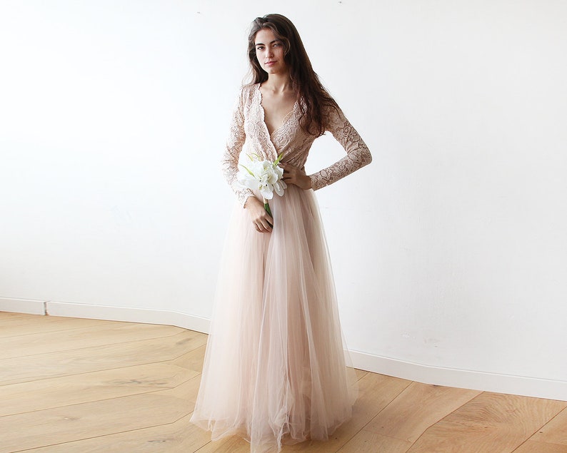 Blush Tulle and Lace dress ,Pastel wedding dress 1125 image 1