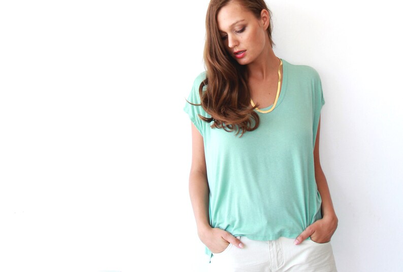 SALE Boxy summer minty top, Mint women blouse, Short sleeves top 2003 image 5