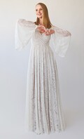 Vintage Ivory wrap  Lace dress Long Bell Sleeves Bohemian Wedding Gown #1394 product logo