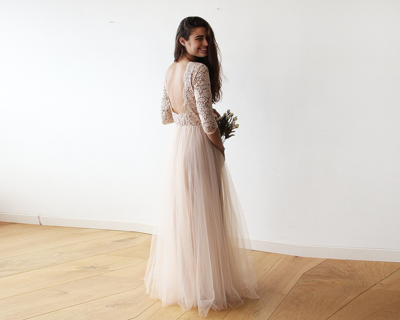 Pink Tulle and Lace Maxi Gown
