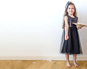 SALE Black Sparkle Dress, Sequined black tulle dress 5021