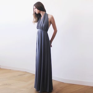 Halter neck grey maxi gown, Backless maxi grey dress 1070 image 1