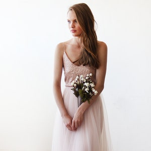 Last in stock : Strappy Pink Sequin & Tulle Maxi Gown ,Pastel wedding dress #1120