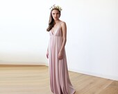 Maxi deep V-neck blush dress,  Blush minimalist maxi dress 1093