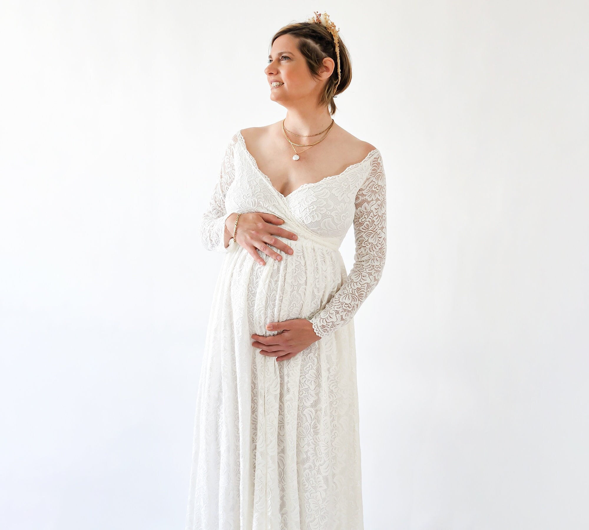 Maternity Wedding Dress Empire Waist With Lace - Etsy Maternity Wedding Dress Empire Waist With Lace - Etsy
