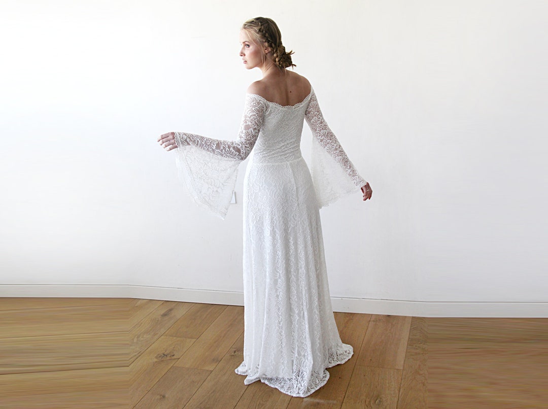 Cheap Ivory Vintage Long Sleeves Wedding Dresses,Off Shoulder Bridal Gown, PW123