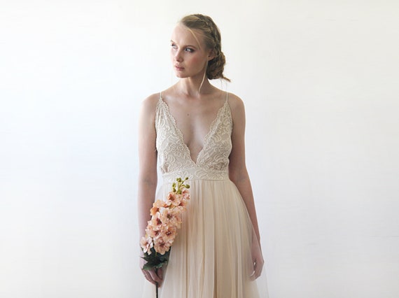 Bestseller Champagne Lace Tulle Wedding Dress 1205 Etsy