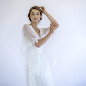 Boho Chiffon Wedding Dress: Lace Trim Flutter Sleeve Bridal Gown