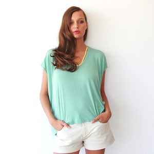 SALE Boxy summer minty top, Mint women blouse, Short sleeves top 2003 image 1