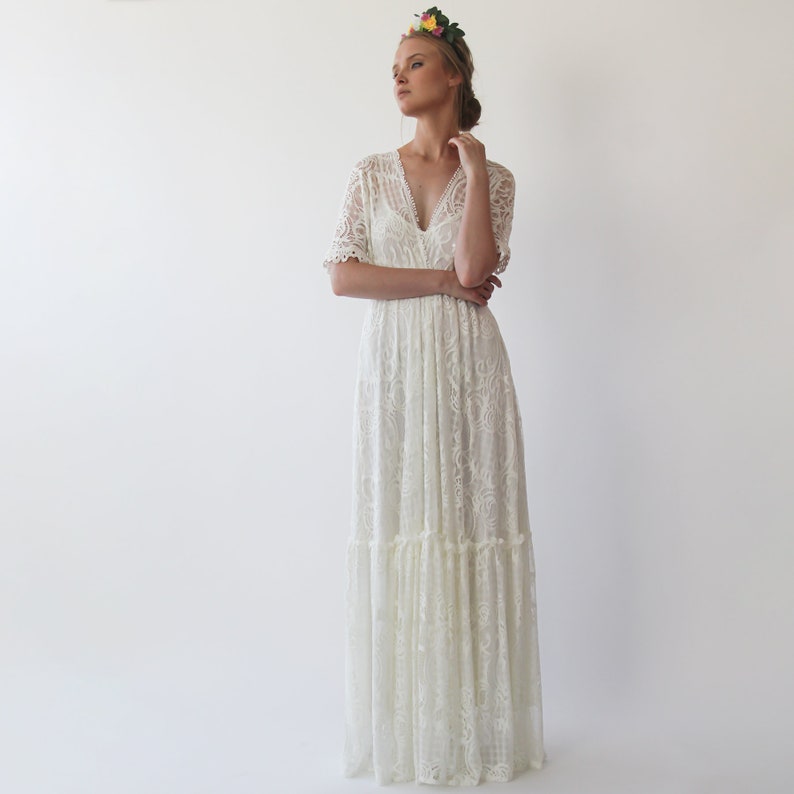 Bestseller Boho Ivory bat sleeves wedding dress 1241 image 3