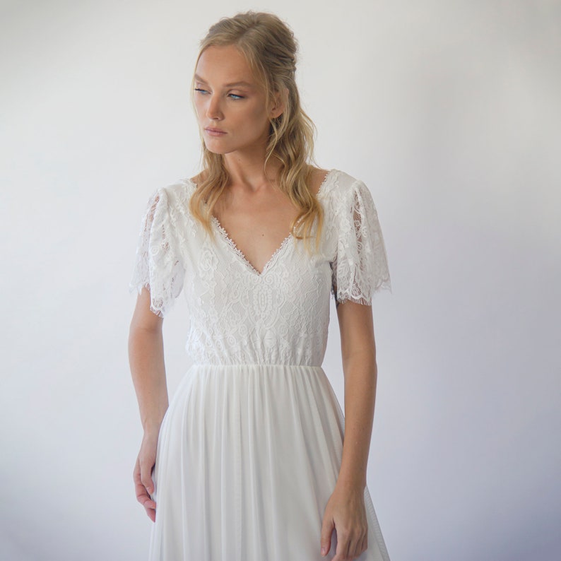 Vintage Lace Flutter Sleeves Backless wedding dress 1278 Etsy