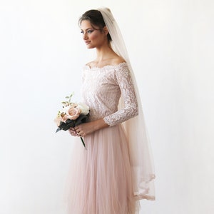 Short wedding dress , Off-The-Shoulder Lace and Tulle Midi Dress 1156 image 7