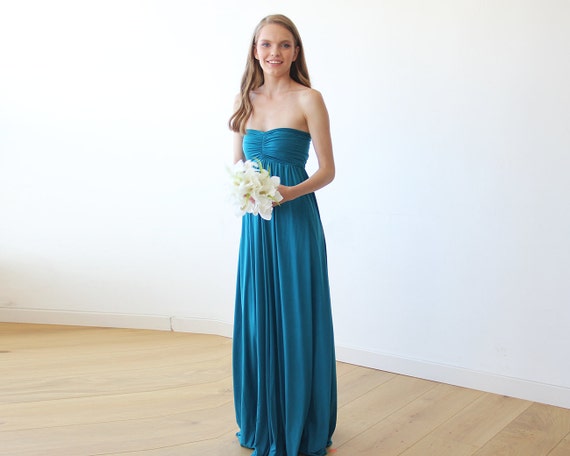teal color maxi dress