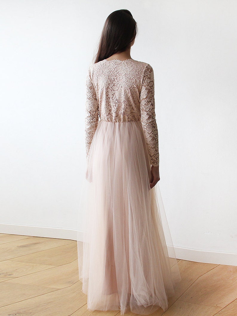 Blush Tulle and Lace dress ,Pastel wedding dress 1125 image 4