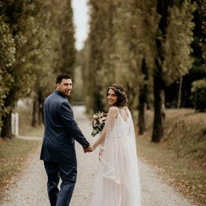 Vestido de tul marfil y rosa de hadas, vestido de novia pastel 1185 imagen 4