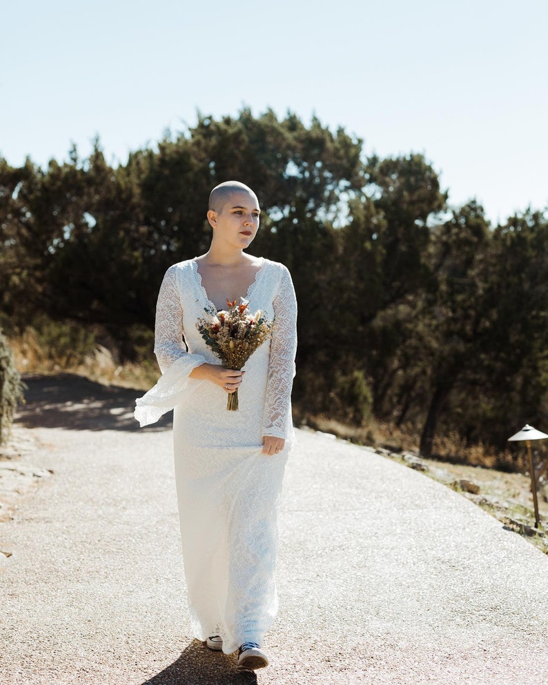 Ivory Bohemian Bell sleeves ivory Wedding Dress ,Empire waistline 1291 image 9