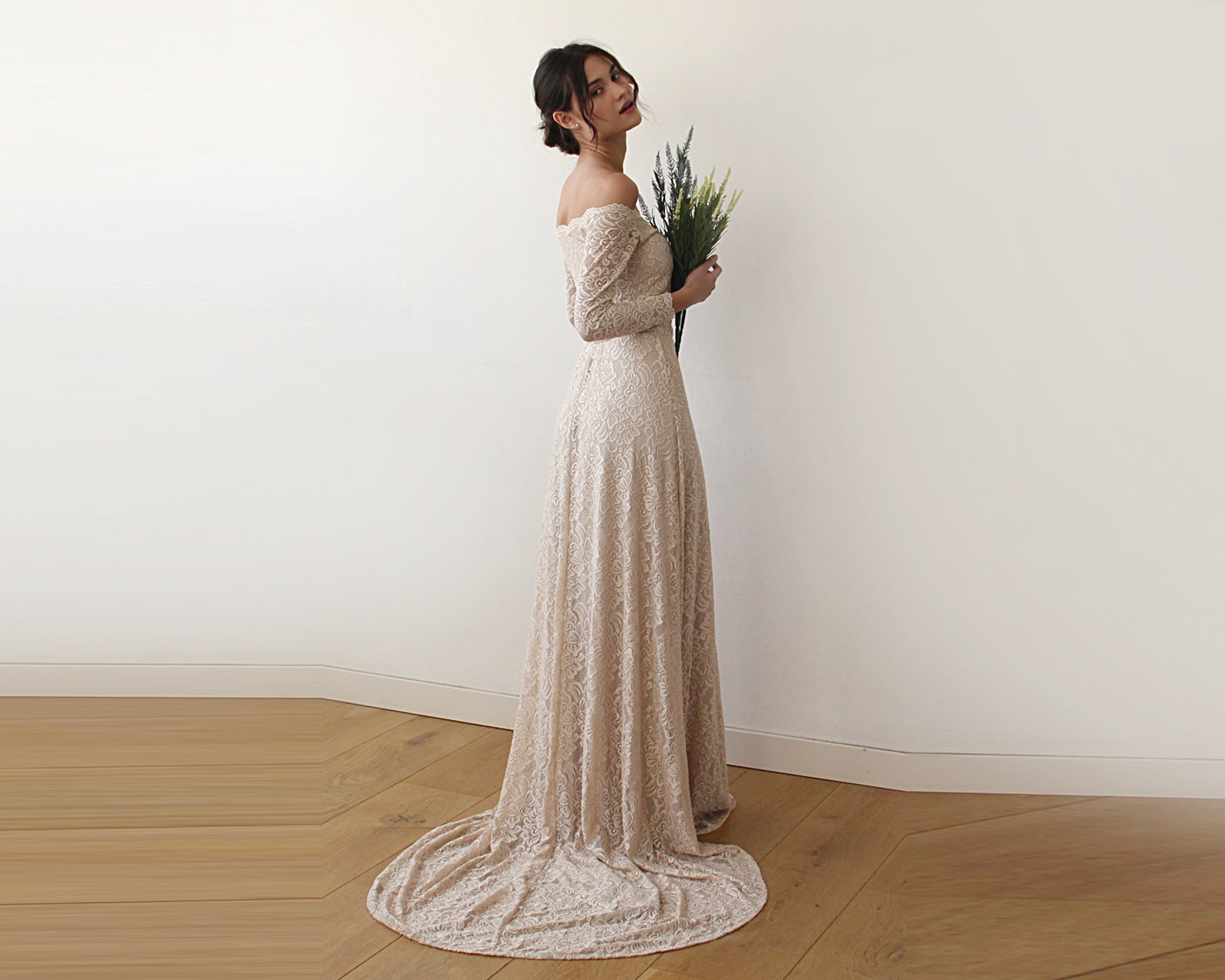 Off-the-Shoulder A-Line Dress With Ruffles Champagne main image 0