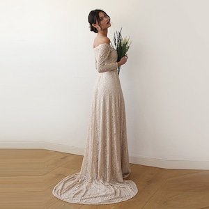 Champagne Off-The-Shoulder Dress Train #1148