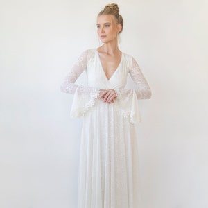 Ivory wrap lace wedding dress with long poet sleeves #1364