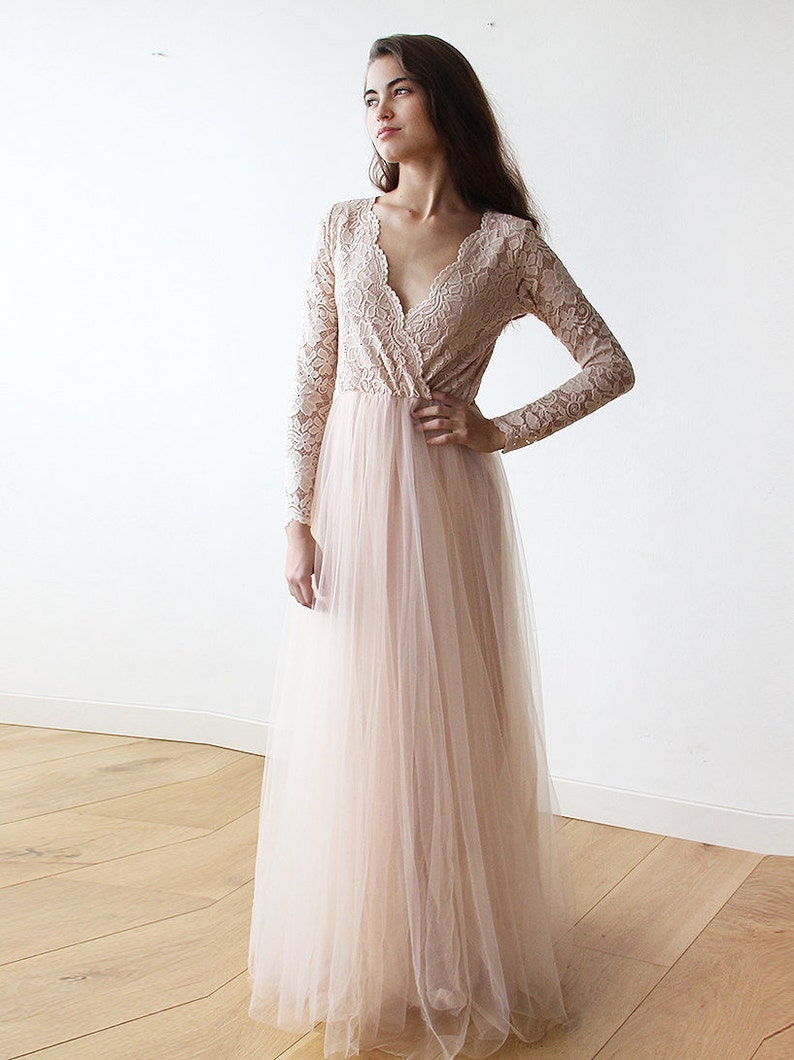 Blush Tulle and Lace dress ,Pastel wedding dress 1125 image 2