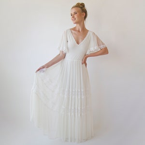 Romantic Chiffon Wedding dress, Vintage Butterfly Sleeves Ivory Wedding Dress 1348 image 5