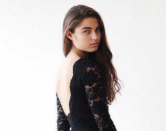 Black Floral lace Maxi Gown With Open-Back 1118.