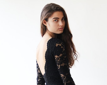 Black Floral lace Maxi Gown With Open-Back 1118.