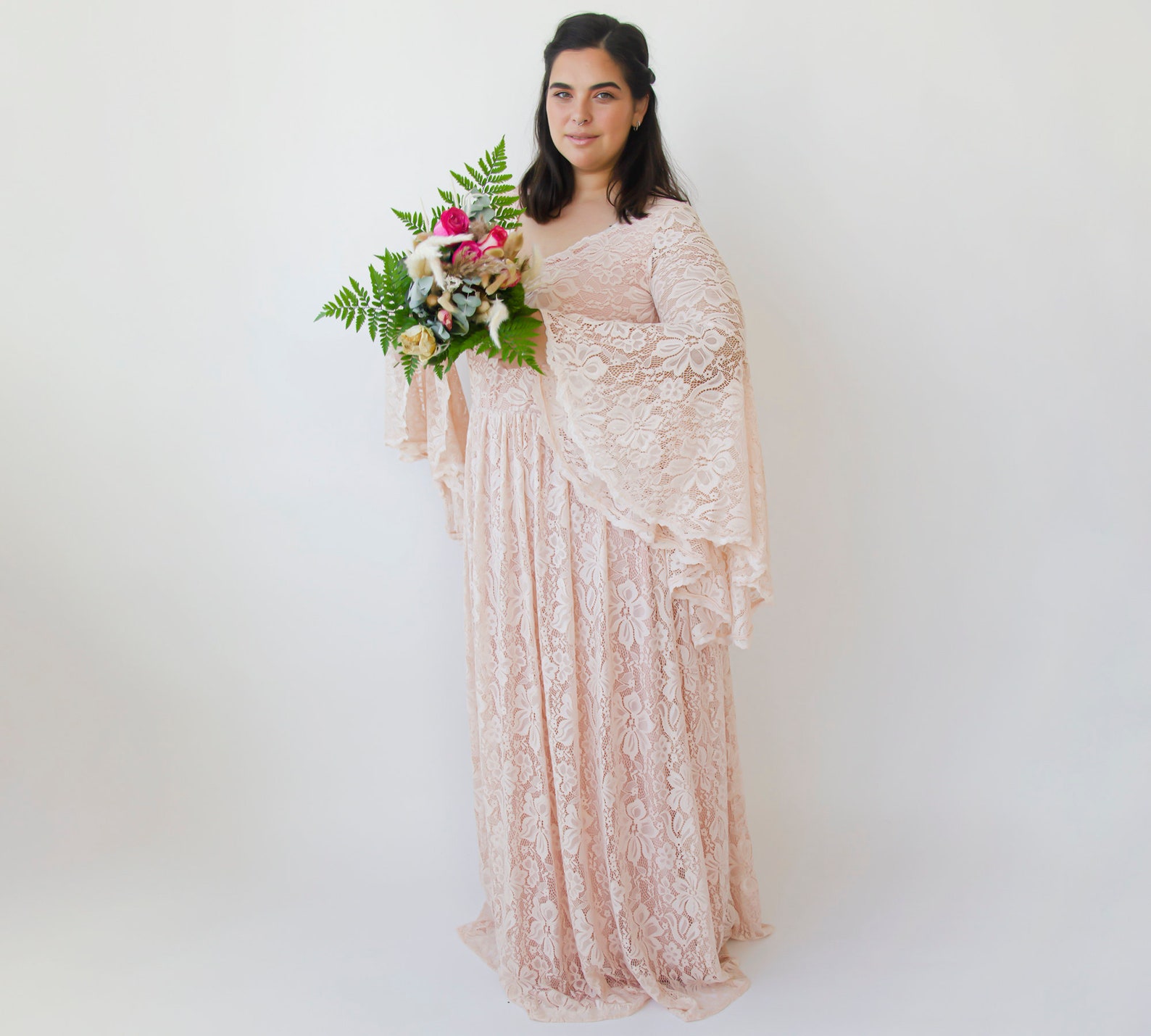 Pink Lace Boho Dress Lace Boho Maxi Dress Wedding Guest Wedding Guest Long  Lace