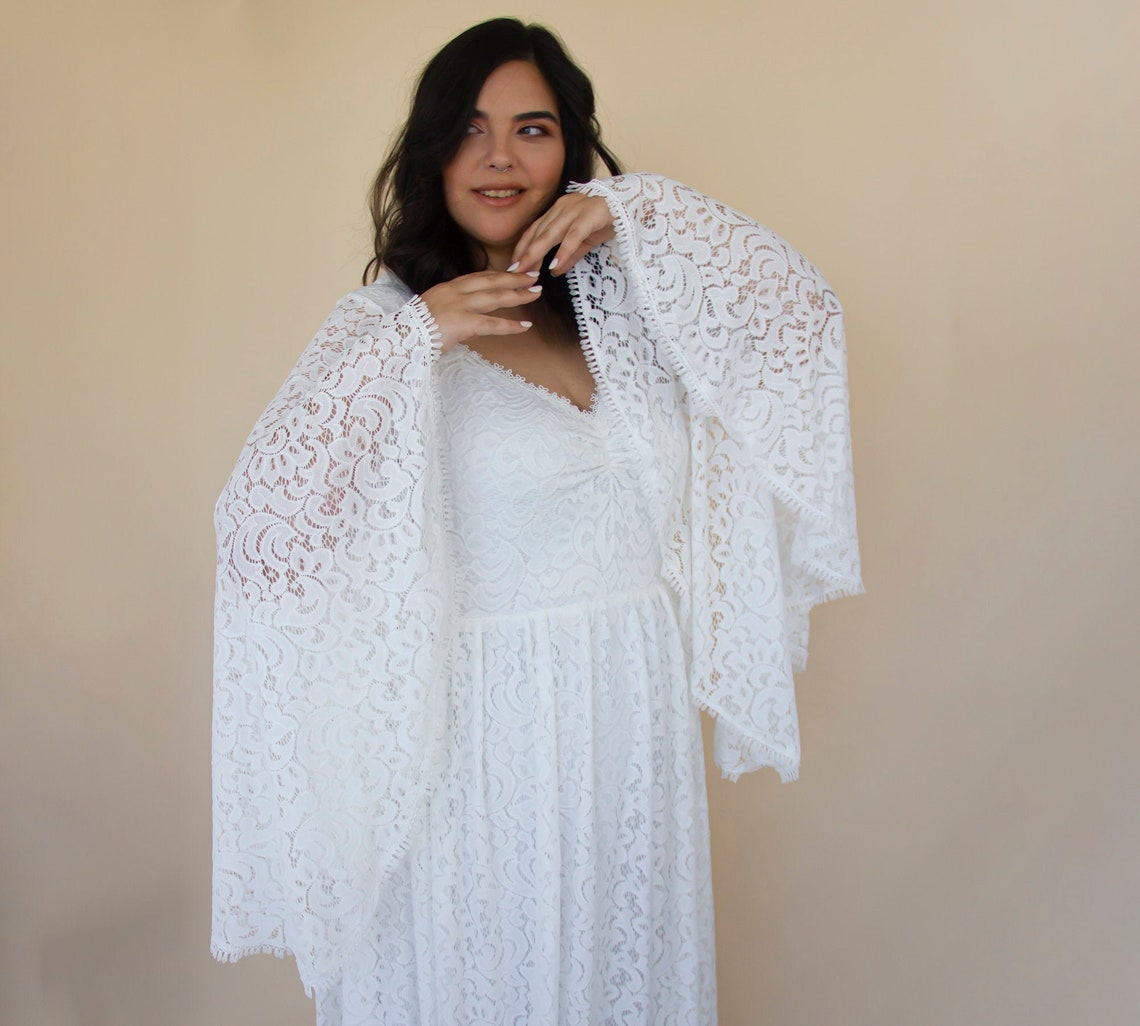 Ivory  Lace flare sleeves Wedding Dress 1319 image 2