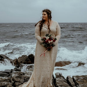 Curvy Champagne Wrap Lace Gown with Train #1151