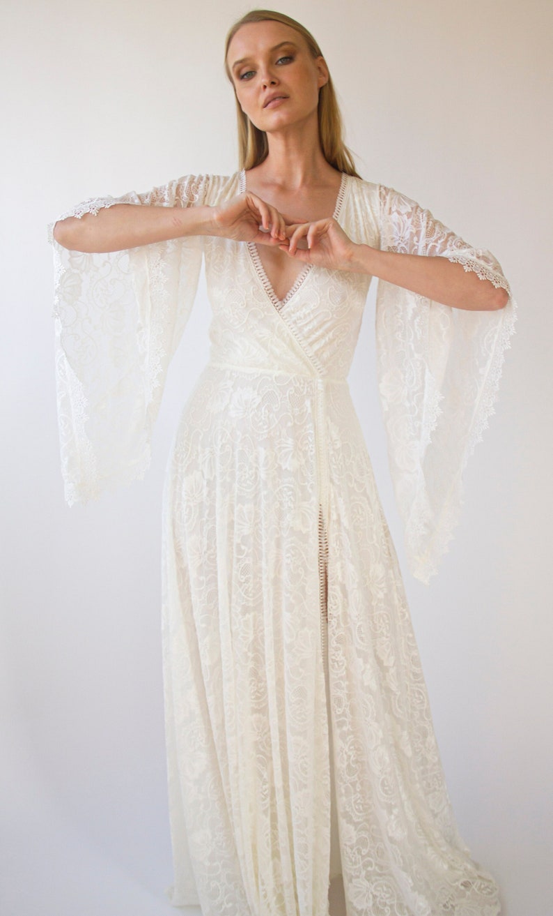 Angel Sleaves Gipsy layered Bohemian Dress Maxi lace wedding image 1