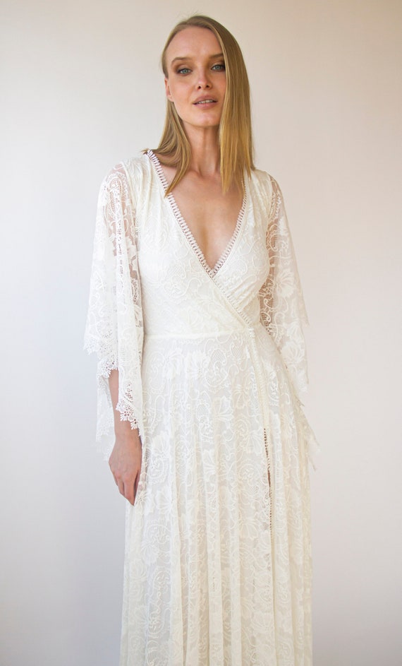 Angel Sleeves, Gipsy Layered Bohemian Dress, Maxi Lace Wedding