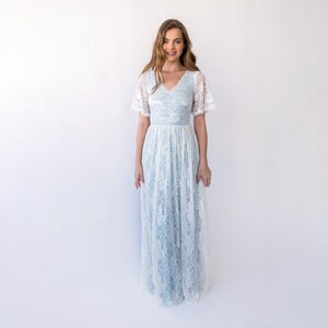 New Collection Light Blue Butterfly sleeves bohemian wedding dress 1428 image 3
