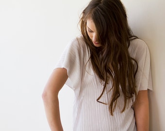 Last in stock : White pleated shirt , Evening blouse , V-neck top , White elegant blouse 2004