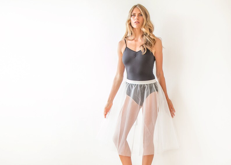 Tulle midi length white skirt White ballerina organza skirt Under skirt 3014