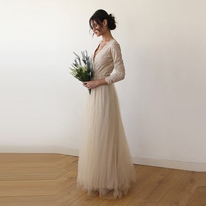 Bestseller Champagne Tulle and Lace Dress 1125 image 4