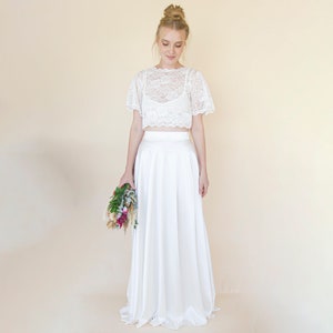 Two-Piece Wedding Dress: Ivory Silky Maxi Skirt & Lace Crop Top