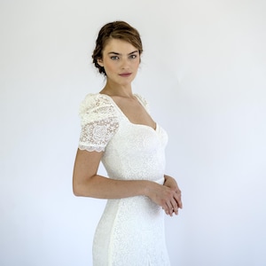 Vintage Lace Wedding Dress with Short Puff Sleeves | Sweetheart Neckline Bridal Gown | Romantic Boho Wedding Dress #1474
