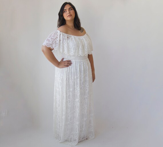 white off the shoulder maxi dress plus size Plus Size White Off Shoulder Gown by Cinderella Divine CD930C ABC Fashion
