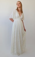 Butterfly Sleeves Ivory Bohemian Empire Lace Wedding Dress with Open back  #1383 product logo